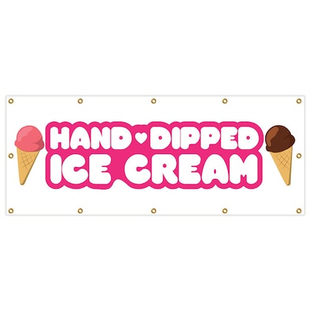Signmission Hand Dipped Ice Cream Banner Heavy Duty 13 Oz Vinyl with Grommets B-120 Hand Dipped Ice Cream